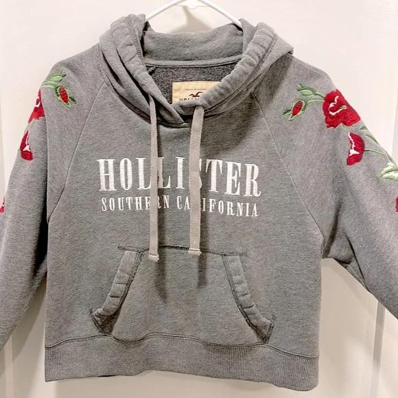 Hollister Tops Hollister Cropped Hoodie W Flowers Embroidered